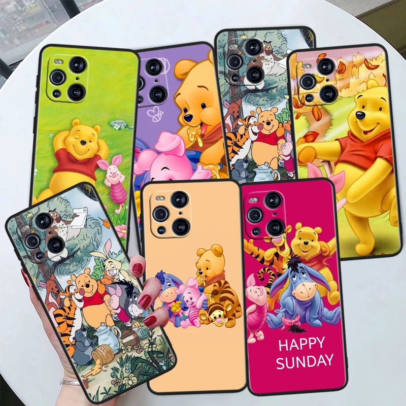 

Disney Winnie Bear For OPPO Find X6 X5 X3 X2 F21S F21 Pro Lite Neo Black Silicone Fundas Soft Cover Capa Phone Case