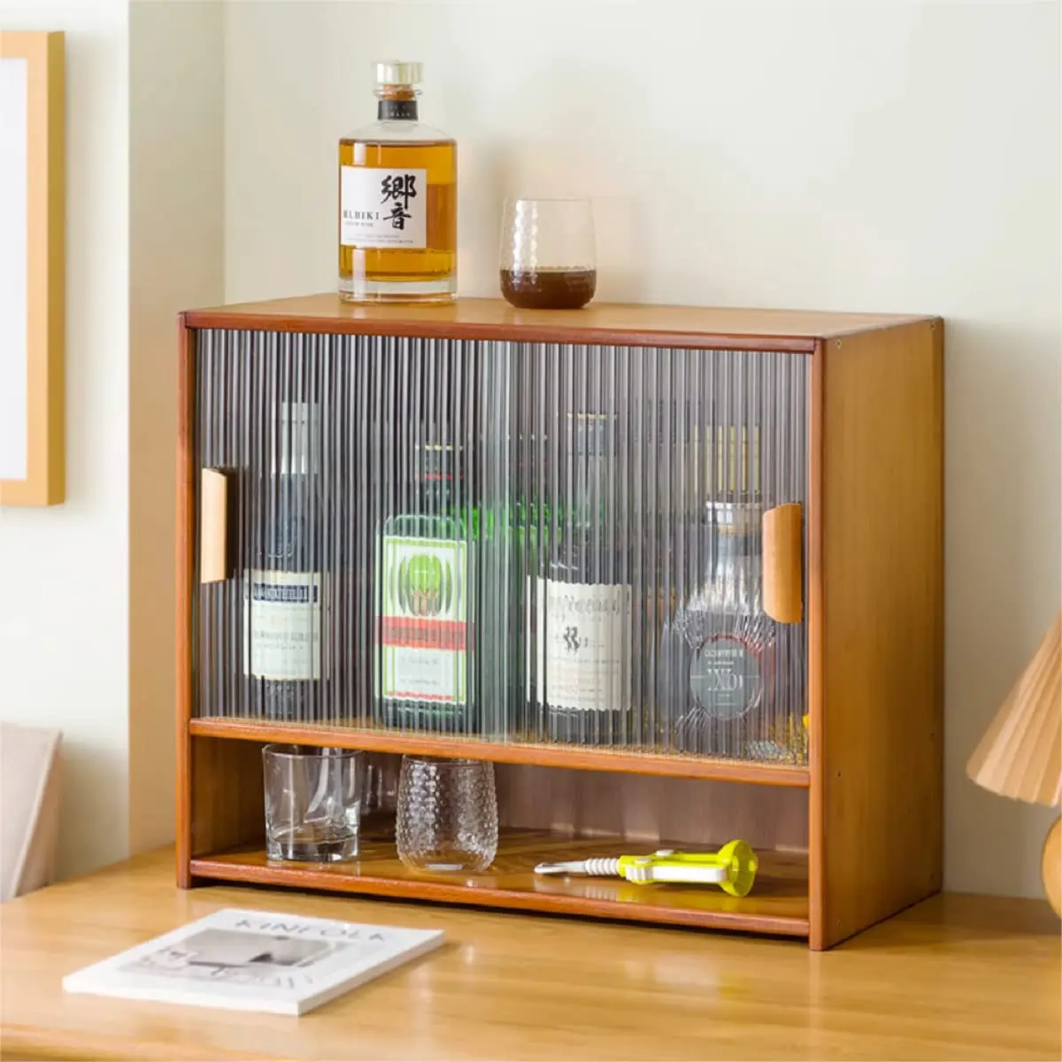 Gdrasuya10 Маленькая бамбуковая кухонная кладовая, сервант в кладовой с 2 раздвижными дверцами Отдельно стоящий кухонный шкаф для хранения на столешнице Fo