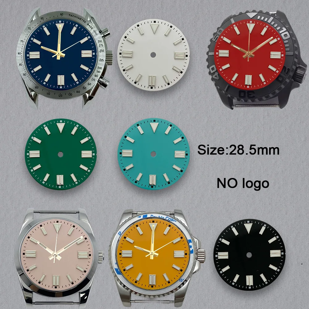 No Logo 28.5mm Blank Dial For NH35 Movement Custom Logo Green Luminous Custom Logo Watch Dials Hands Accessories Repair Tools