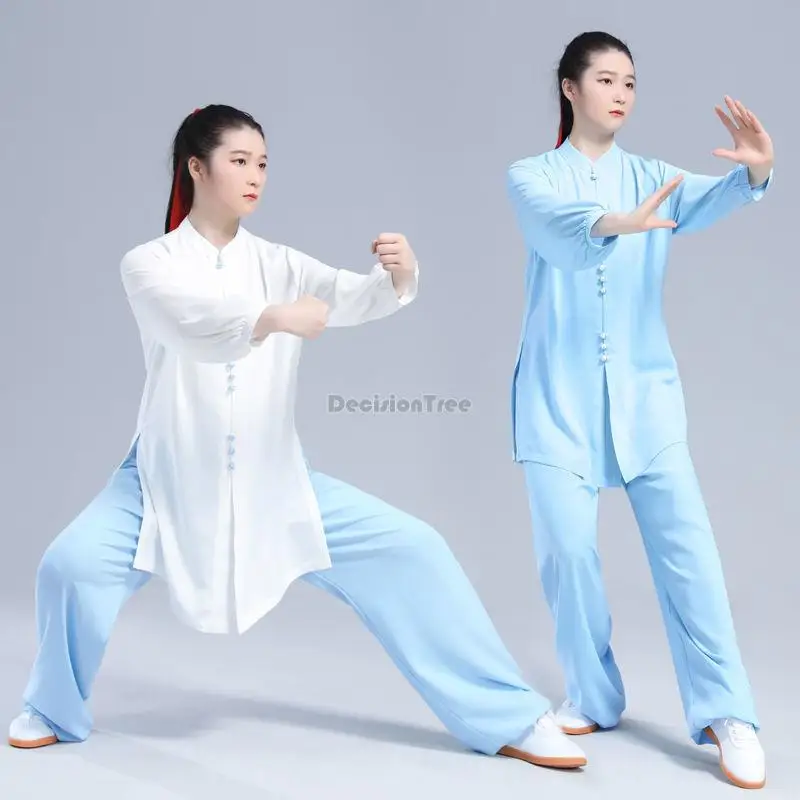 2023 summer spring new chinese loose flowing yarn tai chi suit men women training martial arts performance tai chi suit set w55