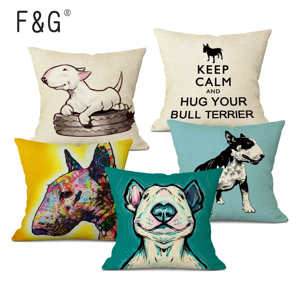 Bull Terrier Cushion Cover Cute Dog Printed Throw Pillows Cover Car Sofa Decorative Pillowcase Home Decor 45x45cm