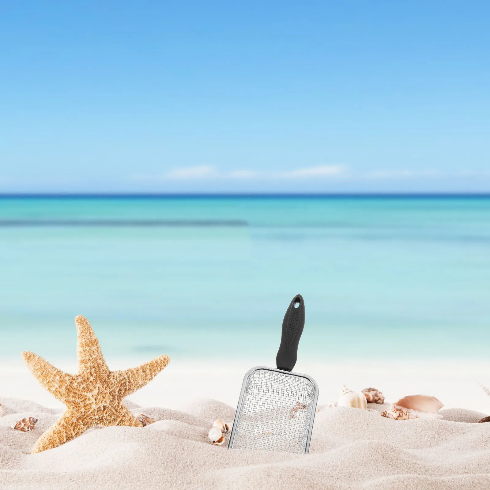 2 قطعة مرشح الرمل الشاطئ شبكة مجرفة دائم الفولاذ المقاوم للصدأ البلاستيك أداة محمولة لجمع صدف الحيوانات الأليفة القمامة الغذاء الطبخ