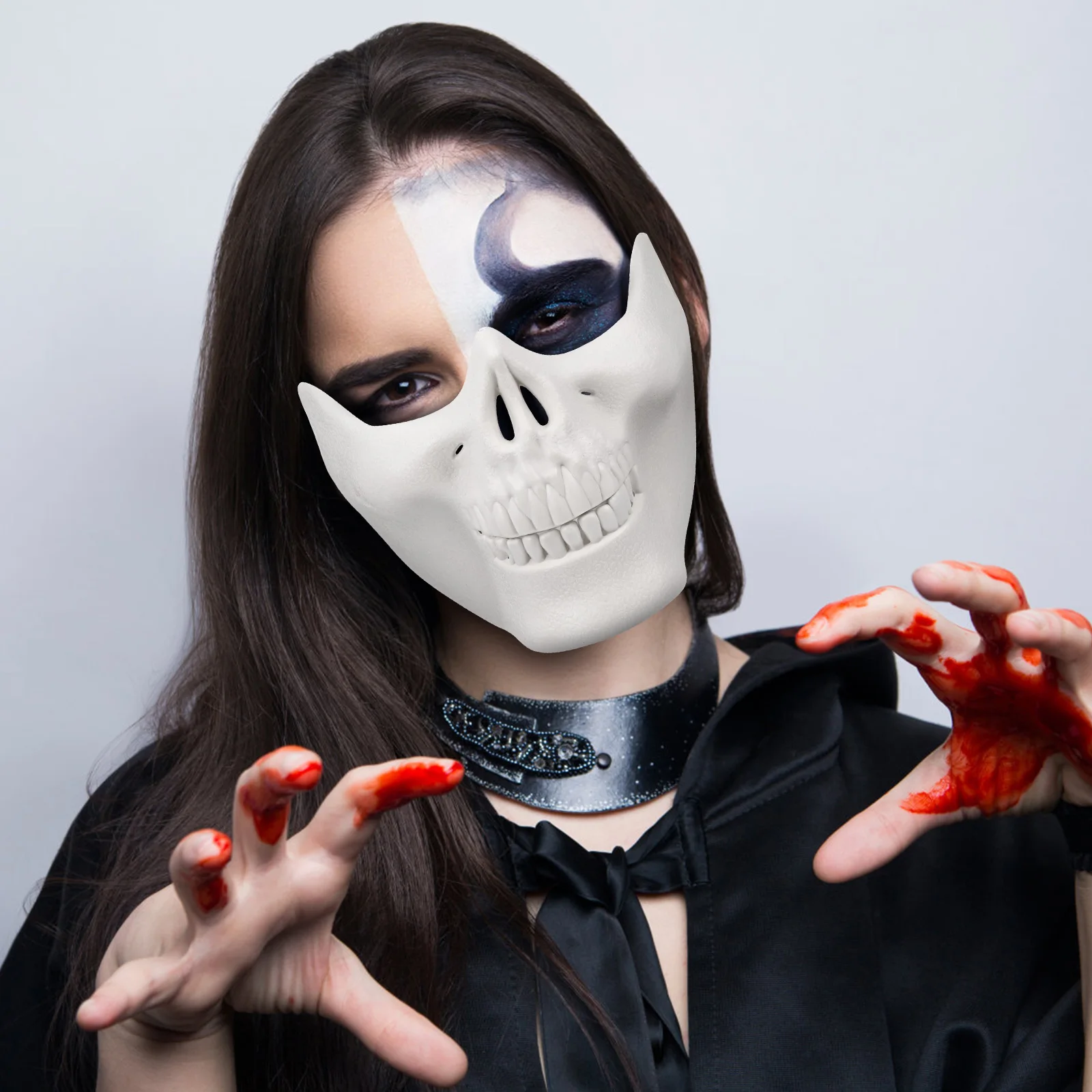 

1 Full Face Protection Mask Halloween Scary Skull Mask for Adults Lightweight Durable Plastic Elastic Band Fits