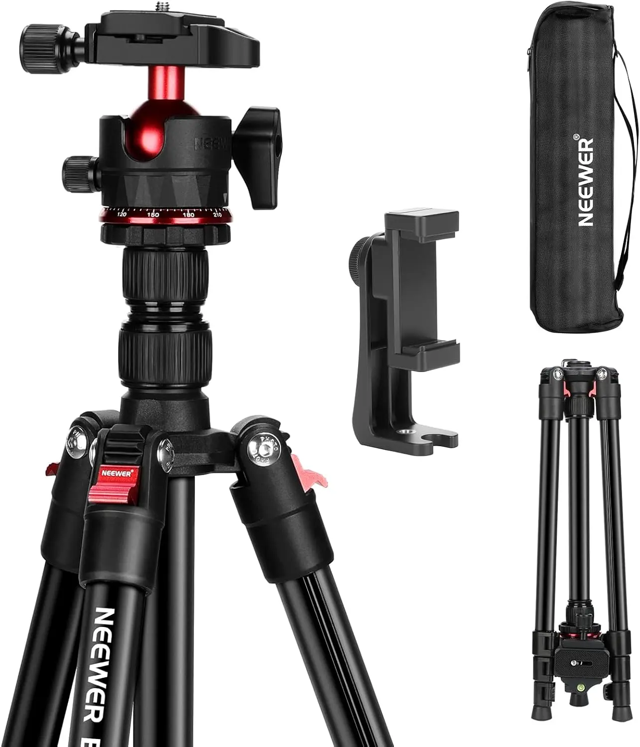 

72" Compact Travel Tripod for DSLR Cameras, Lightweight Portable Stand with Ball Head & Phone Holder, Max Load 13.2 lbs
