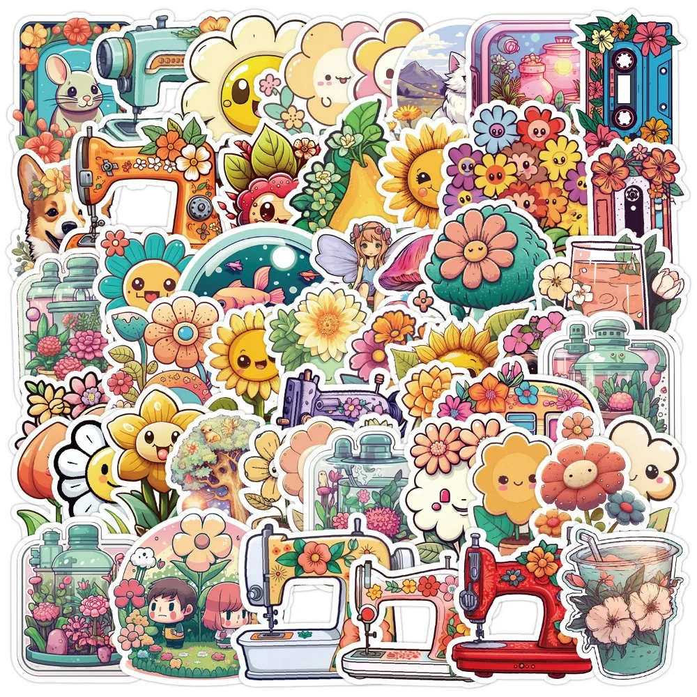 10/50pcs Retro Cartoon Animals Plants Magic Sunflower Flower Stickers for Laptop Phone Guitar Luggage Graffiti Vinyl Decals Toys