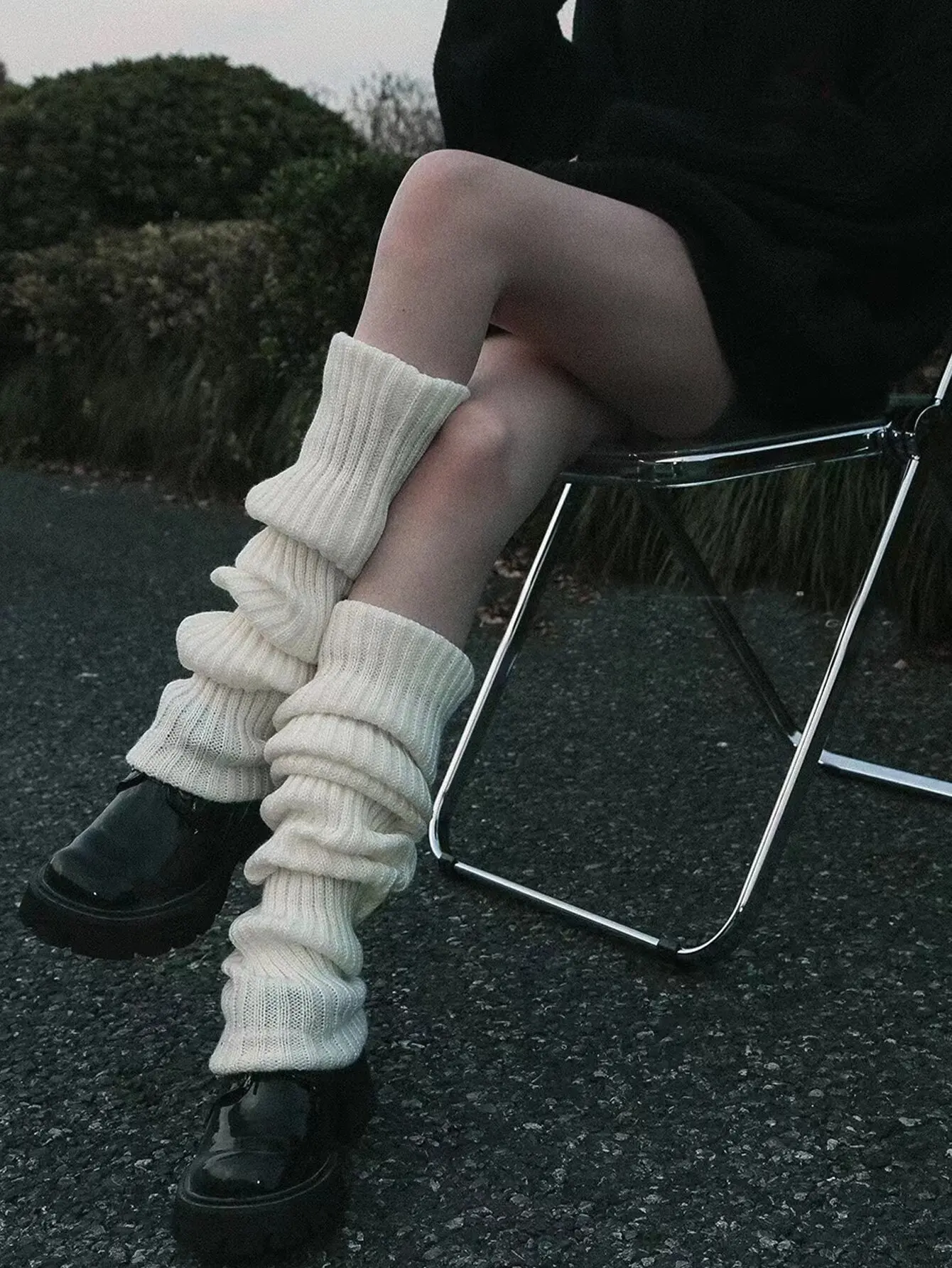 1 Pair Women's Solid Color Vertical Stripe Decorated Sweet And Cute Leg Warmers, Suitable For Spring, Autumn And Winter view 3