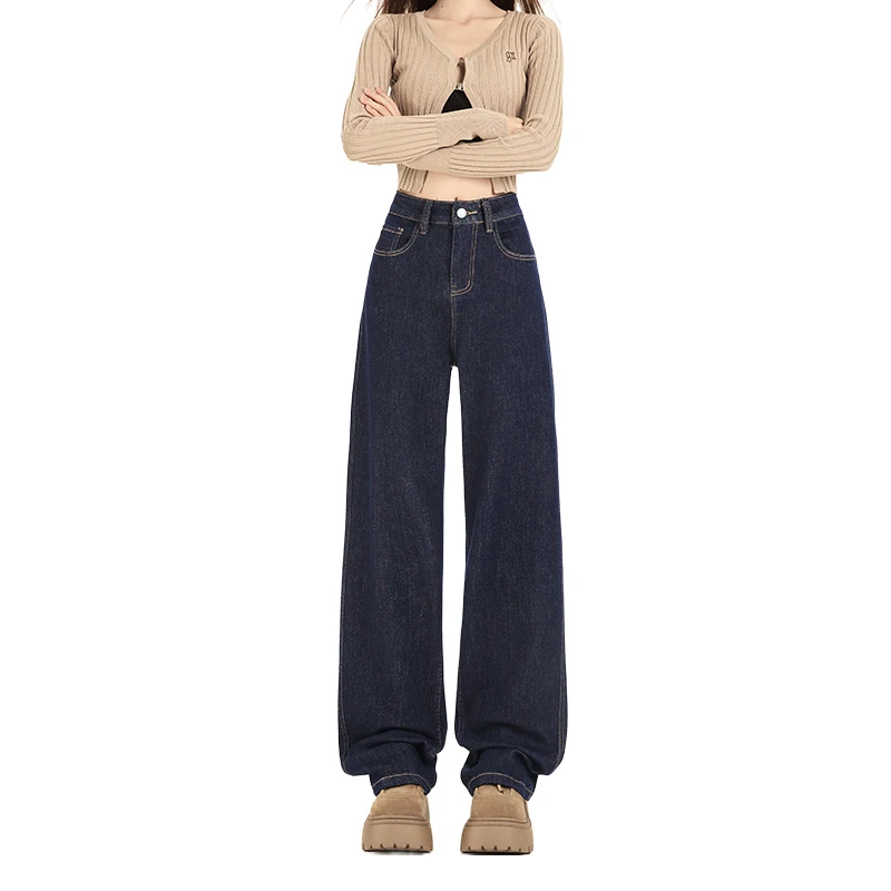 

Autumn Women's Wide-Leg Jeans High Waist Slimming Design Y2K Cotton High Street Mopping Trousers Loose Fashion Straight Pants
