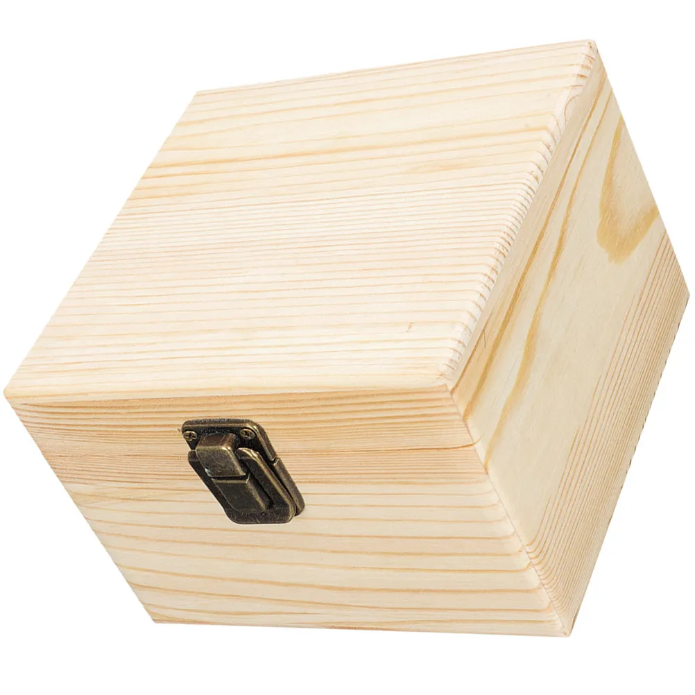

Natural Unfinished Wooden Storage Box Lock Clamp Jewelry Organizer Decorative Wooden Holder DIY Crafting Storage Case