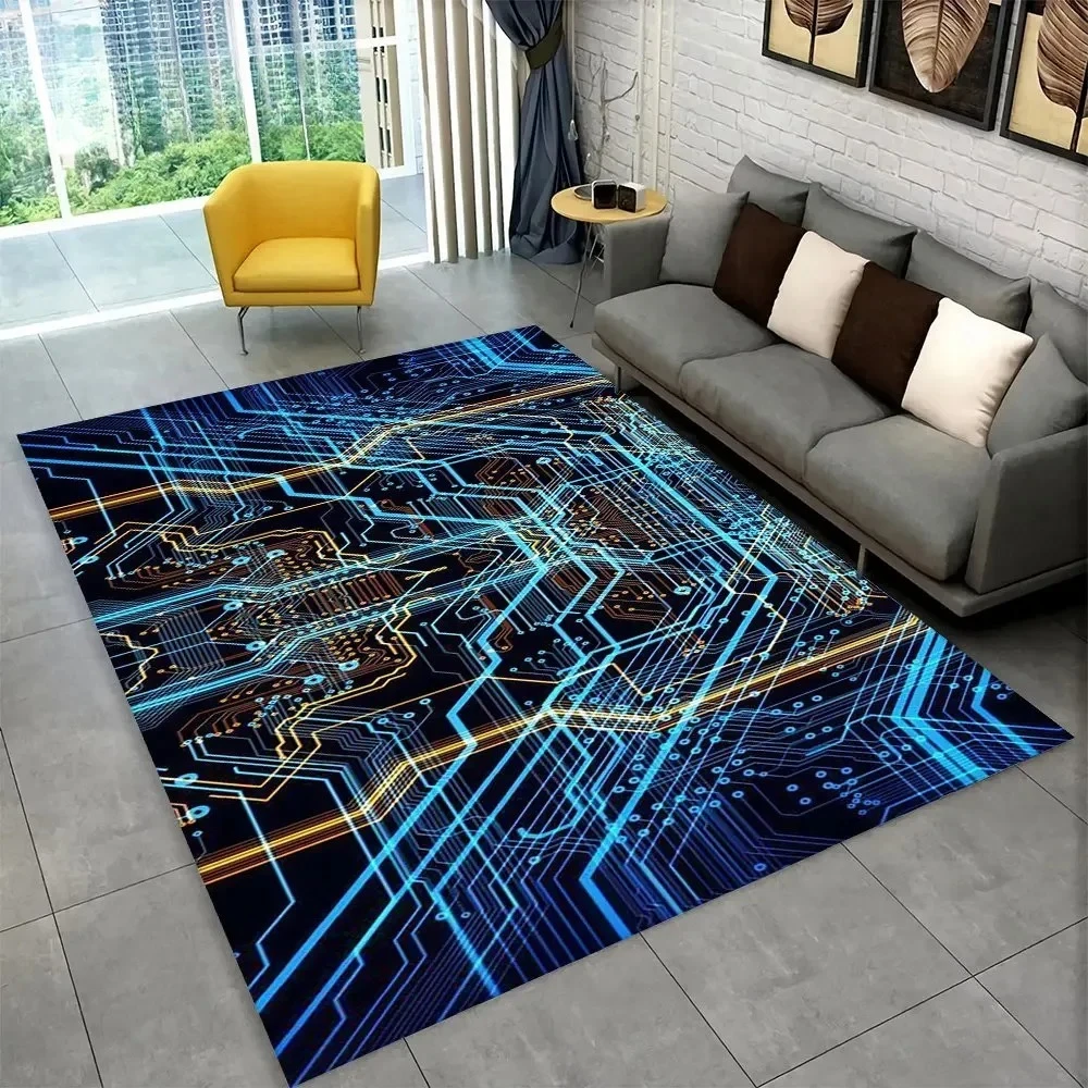 3D Neon Purple Circuit Board Gaming Carpet Non Slip Soft Easy To Clean Fits Gamer Room Home Office Must Have for Game Lovers Rug
