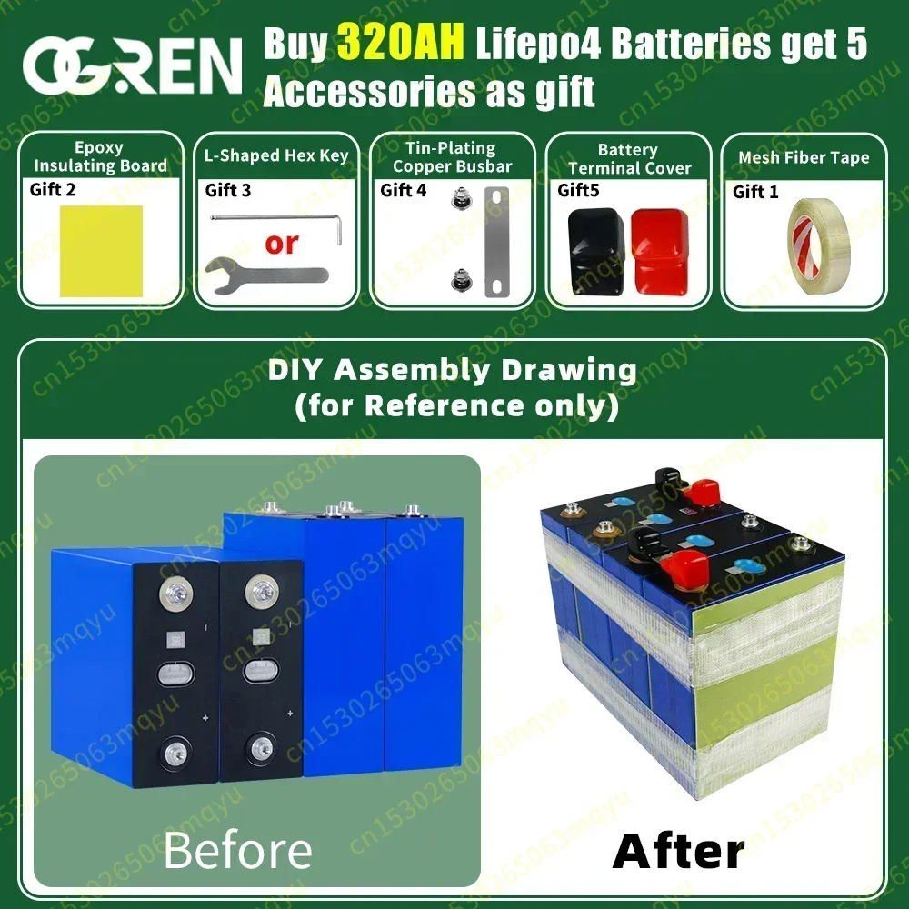 3.2V Lifepo4 320AH Battery Lithium iron phosphate Cell DIY  12V 24V 48V Battery Pack for RV Golf Cart Boats Solar Energy Camping