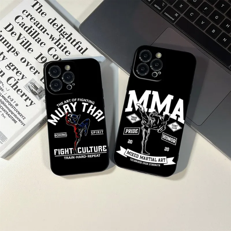 FOR IPhone Muay Thai Fight Boxing Phone Case FOR IPhone 15 14 11 12 Pro 8 7 15 Plus 13 Pro MAX XR XS MINI SE 2020 Black Covers