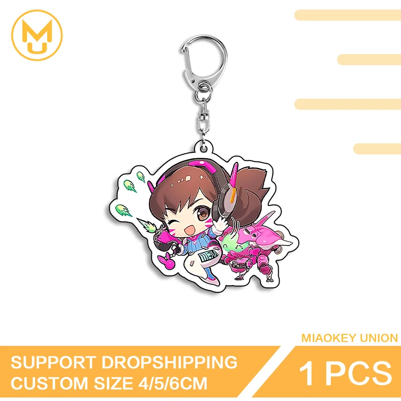 Overwatch D.va Kawaii فتاة الموضة مسلية رائعة حية مزدوجة الوجهين سلسلة مفاتيح مصنوعة من الأكريليك أنيمي مجوهرات اكسسوارات هدايا