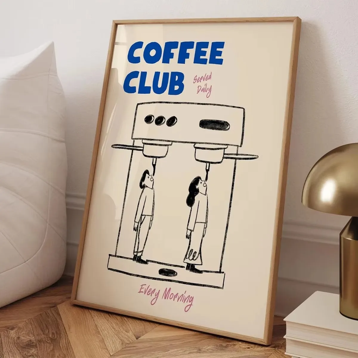 Retro Bonjour Dog Coffee Canvas Print Funny Dog Coffee Club Kitchen Wall Art Poster for Modern Living Room Bedroom Home Decor