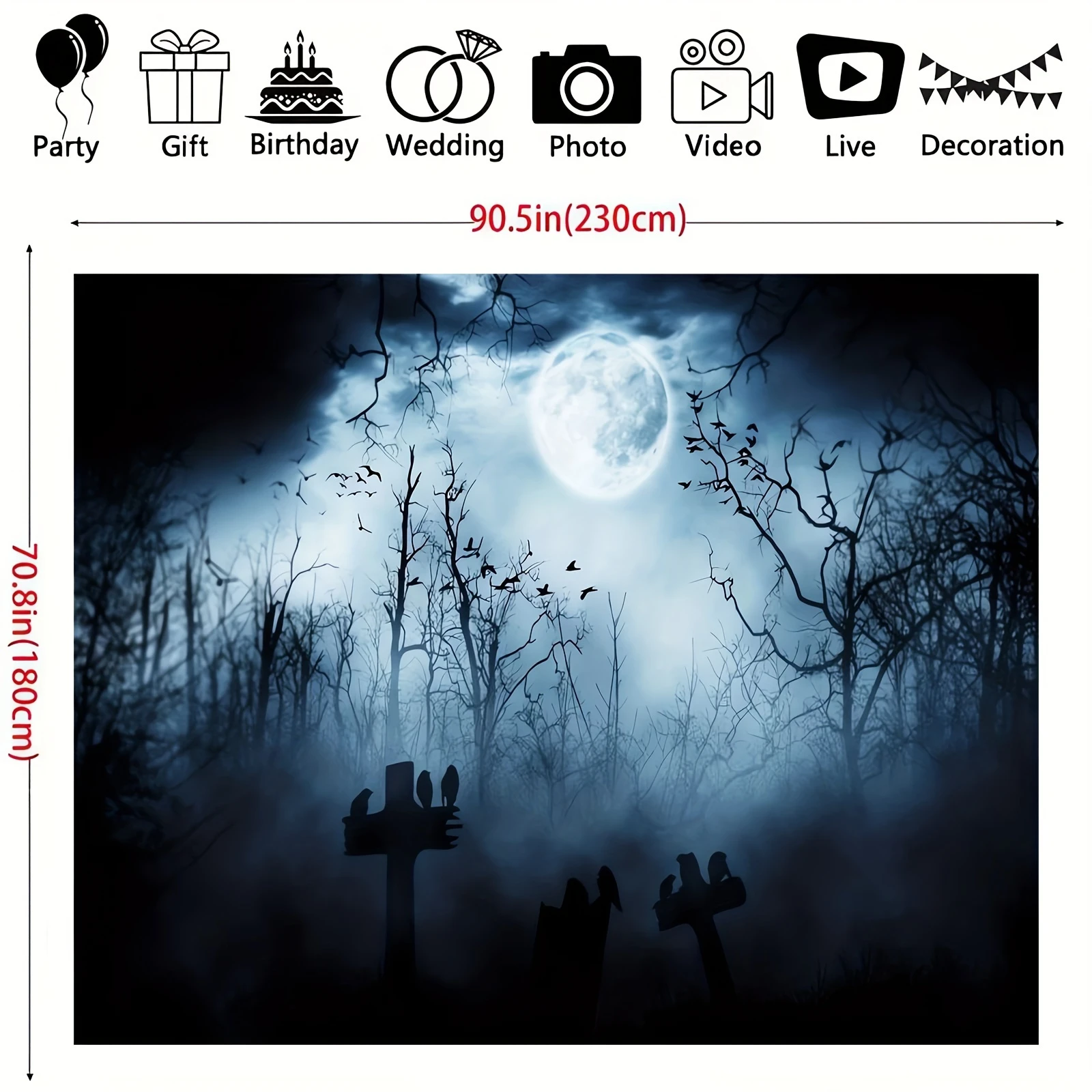 Haunted Bats Flying on Dark Forest Tombstones - Realistic Gothic Photography Background for Ghost Studio Meeting