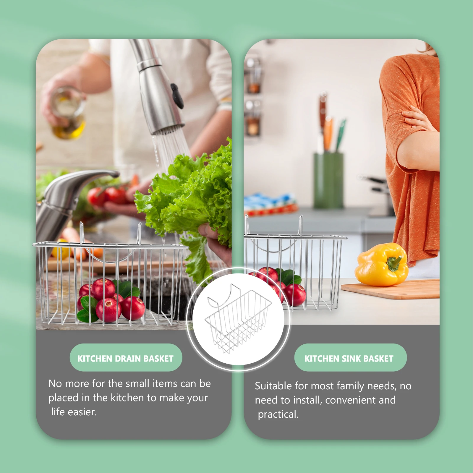 

Over Sink Sponge Holder Iron Hanging Basket Drain Rack Kitchen Organizer Brush Storage Rack No Install Water Drainage