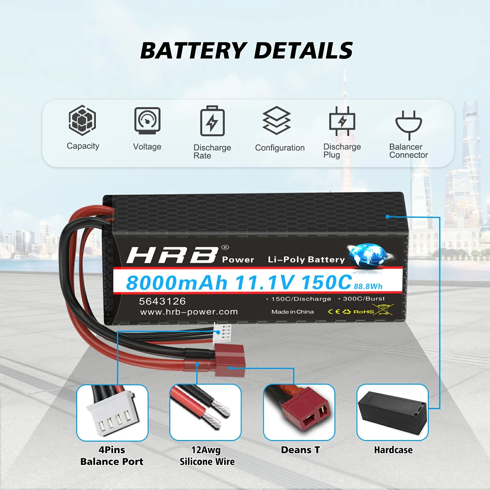 HRB 3S 4S 8000mah 9500mah يبو بطارية 11.1 فولت 14.8 فولت 150C 120C RC طائرة هليكوبتر سيارة قارب شاحنة أجزاء