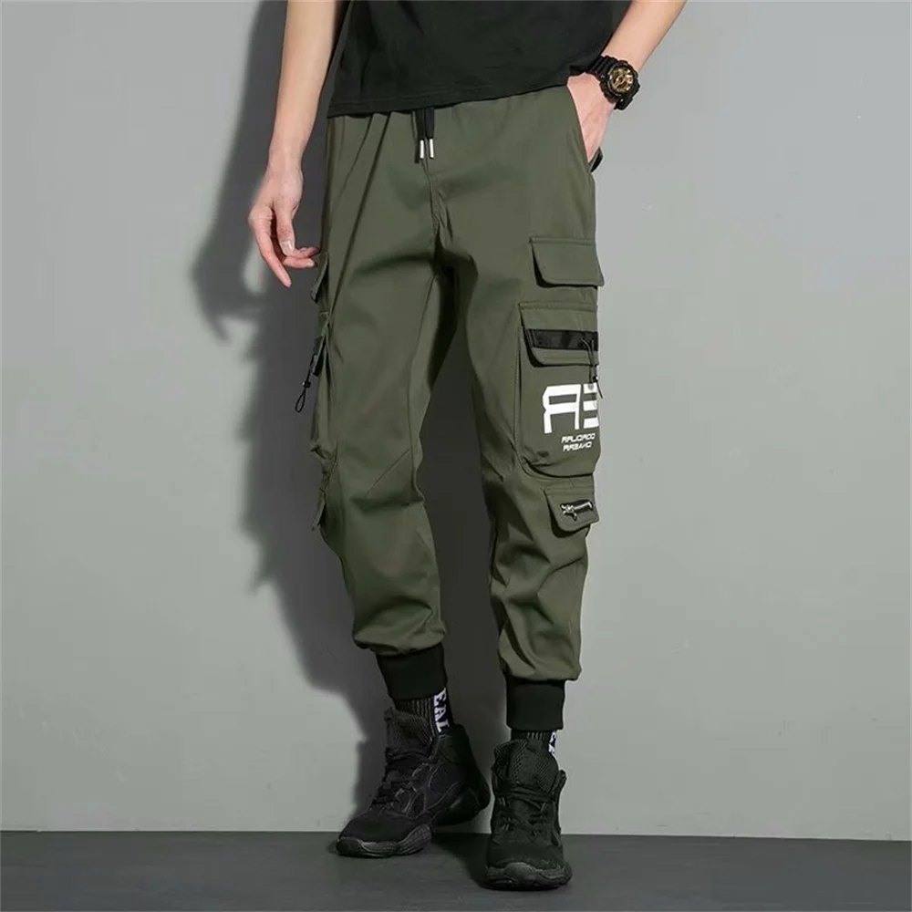 Calça cargo multi bolso masculina, moletom de cordão, corredores masculinos de hip hop, macacão ao ar livre, moda casual