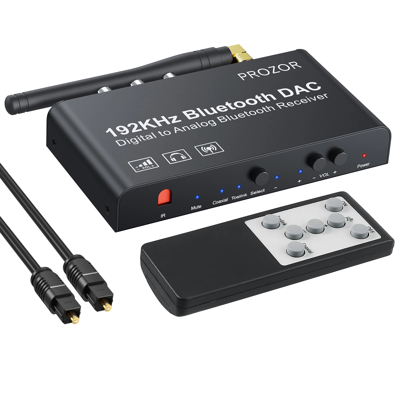 PROZOR DAC konwerter odbiornik Bluetooth 192 kHz cyfrowy koncentryczny Toslink na analogowe stereo RCA 3.5mm Adapter audio regulacja głośności