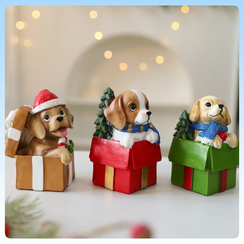 

Christmas Decorative Ornaments Mini Gift Puppy Figurines Handicrafts Festive Atmosphere Arrangements Christmas Gift Decorations