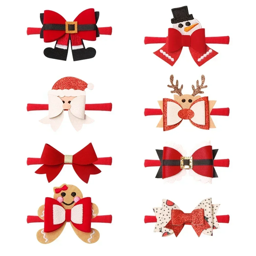 New  Elastic Red Nylon Baby Girls Cartoon Headband Bows Christmas Holiday Hair Accessories for Kids Toys Photography Props