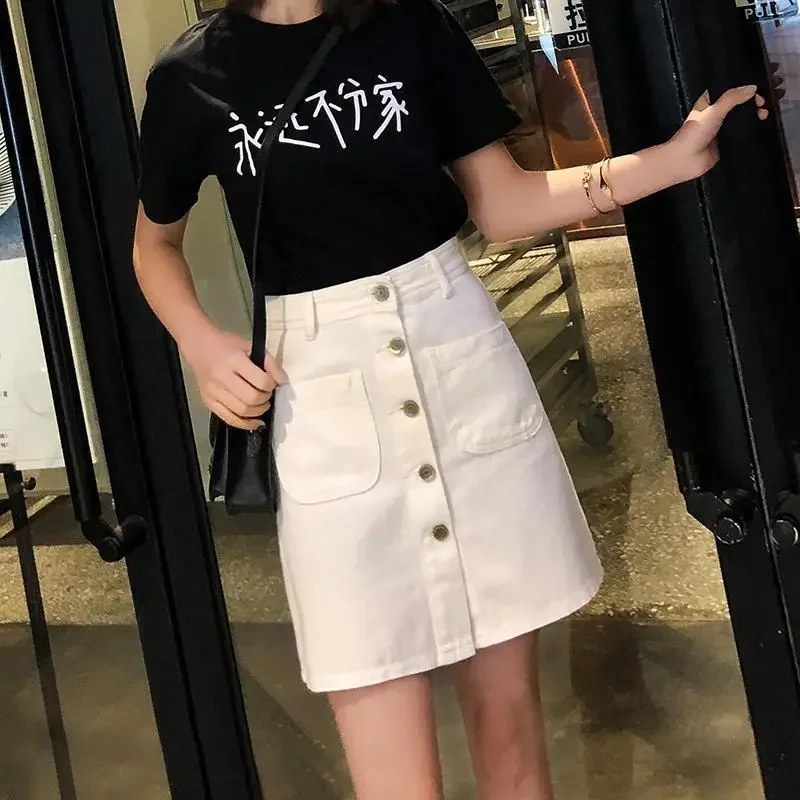 Black High Waist Denim Skirt for Women Summer Short Skirt Woman Skirts Mujer Faldas Saias Mulher