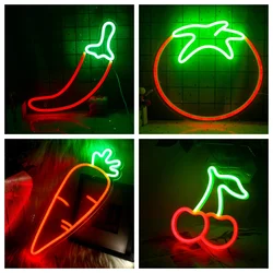 Ineonlife Neon Sign LED Light Chili Tomato Eggplant Carrot Acrylic Wall Bar Party Office Room Bedroom Kitchen Vegetable Decorate