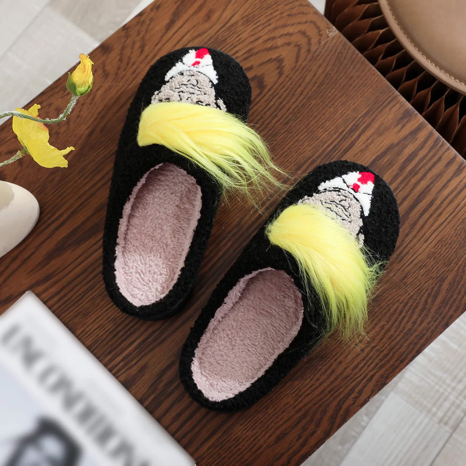 Pantofole per parrucca Trump in peluche pantofole a punta chiusa comode scarpe da casa Slip-on calde pantofole termiche divertenti antiscivolo per