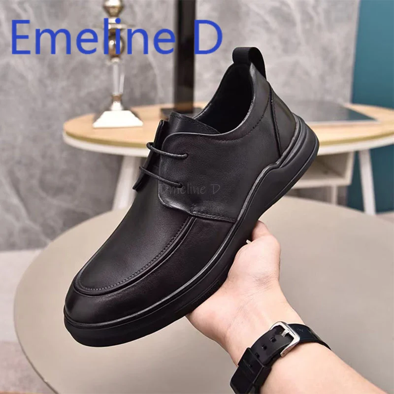 

Leather Shoes Men's Spring New Soft Soled Soft Face Round Toe Breathable Casual Business Dress Shoes Leather Lace Up Men's Shoes