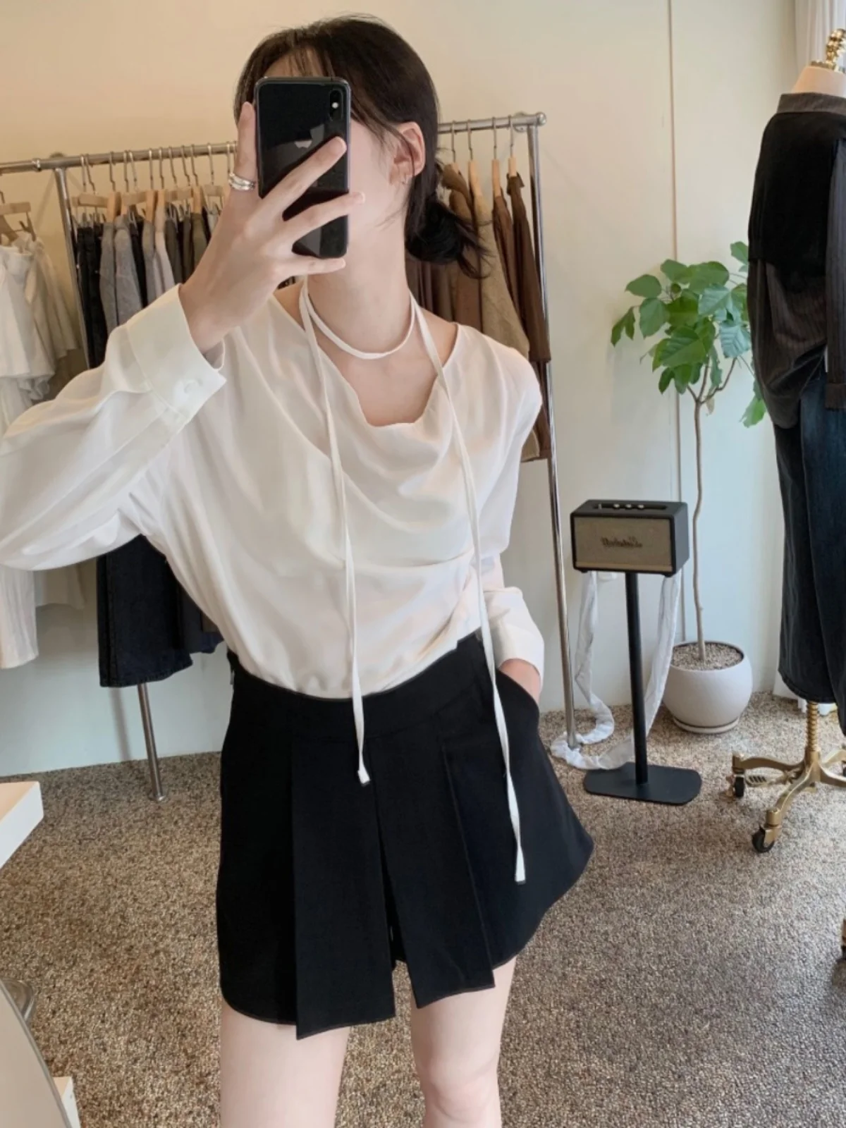 Chic Frühjahr frauen irt Lose Abnehmen Gürtel Taille Ausgestelltes Kragen Chiffon Top Lange Sve Pendeln Sle Farbe