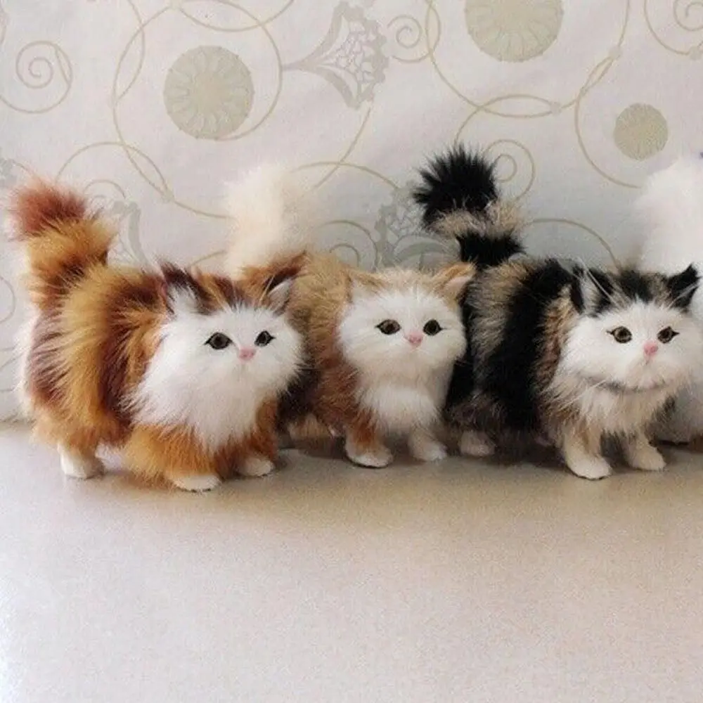 

Realistic Mini Plush Cat Cute Faux Fur Kids Doll Toy Kitten Model Gift Ornament
