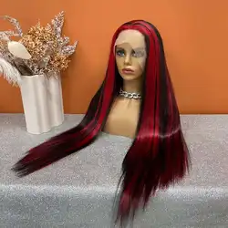 Drag Queen Synthetic Transparent Lace Front Wig Highlight Red Black Color Lace Wig Cosplay Wigs For Black Women