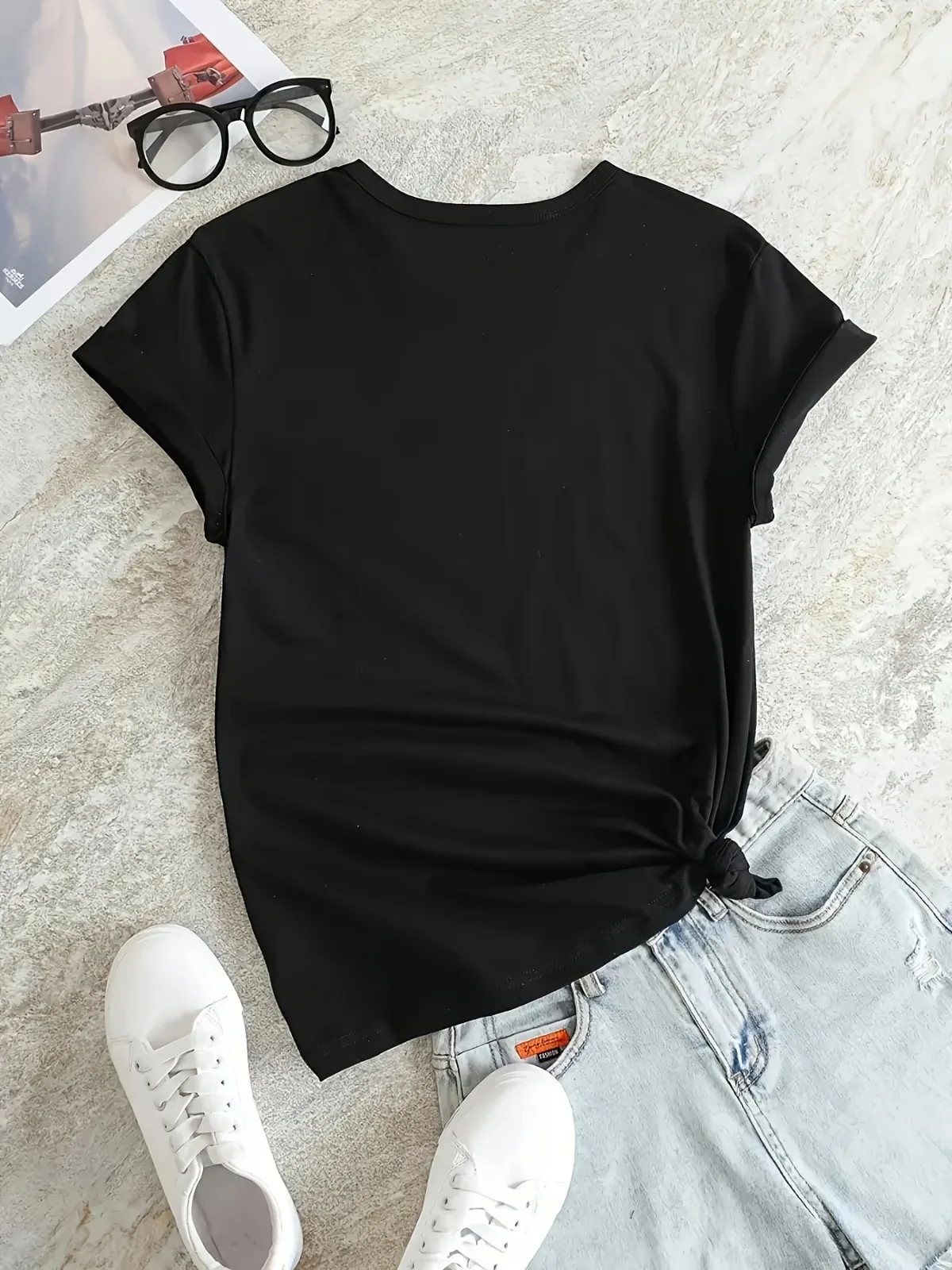 Camiseta informal de algodón con estampado de letras para mujer, camiseta informal de moda con cuello redondo, manga corta, adecuada para regalos navideños