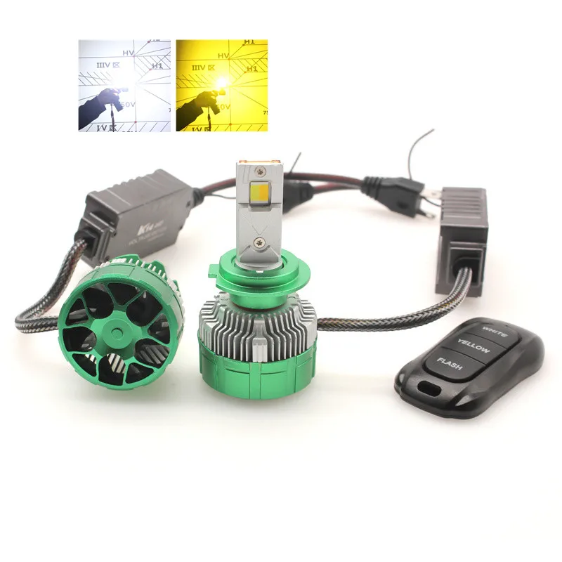 

Комплект светодиодных фар K14F 150W с тремя цветами, высокой мощностью, совместимый с H1 H4 H7 H11 HB3, для противотуманных фар, с дистанционным управлением