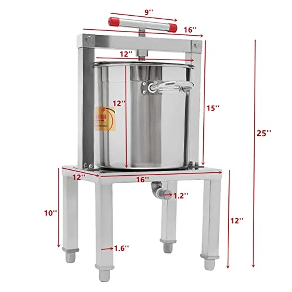 Fruit Wine Press 3.5 Gallon Manual Grape Presser for Wine Juice Making DIY Large Fruit Honey Presser Apple Cider Grape