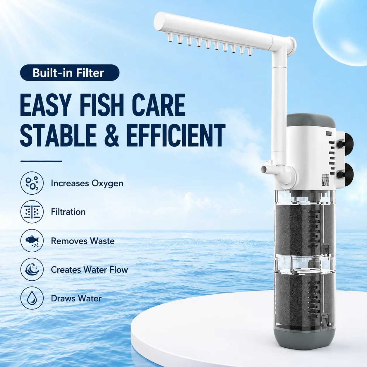 Aquarium Multifunktions-Filterpumpe, Tauchpumpe für Fischbecken, Sauerstoff-Aerator, Wasserwechselpumpe, Wellenmacher, Springbrunnenpumpe – Detail 3