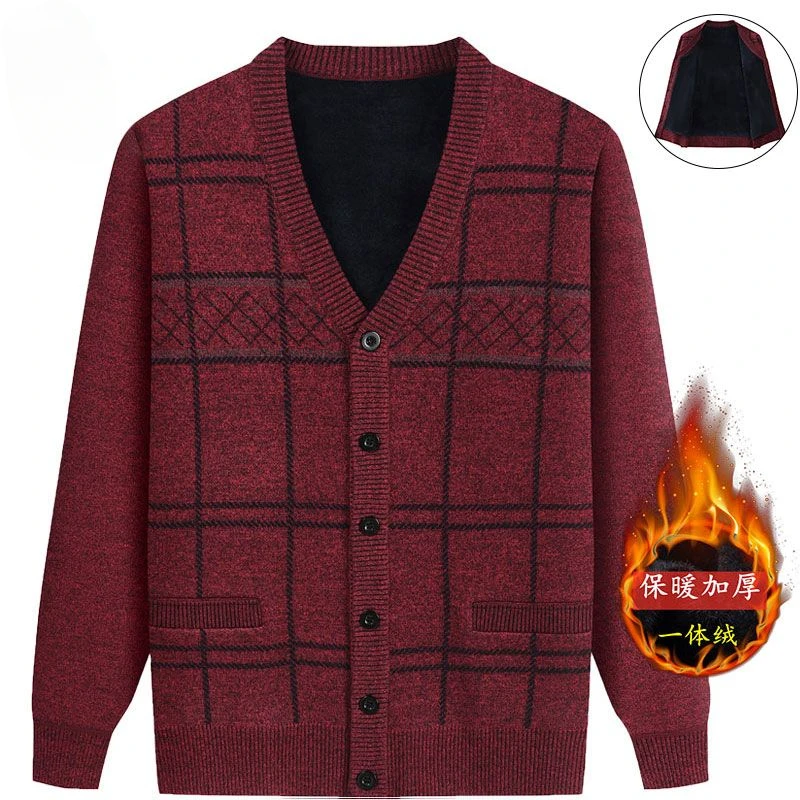 الخريف جواكت شتوية الصوف الدافئة سترة مشغولة من الصوف منقوشة سترة الرجال الملابس الاتجاه الفاخرة معاطف واحدة الصدر القمم جديد #3