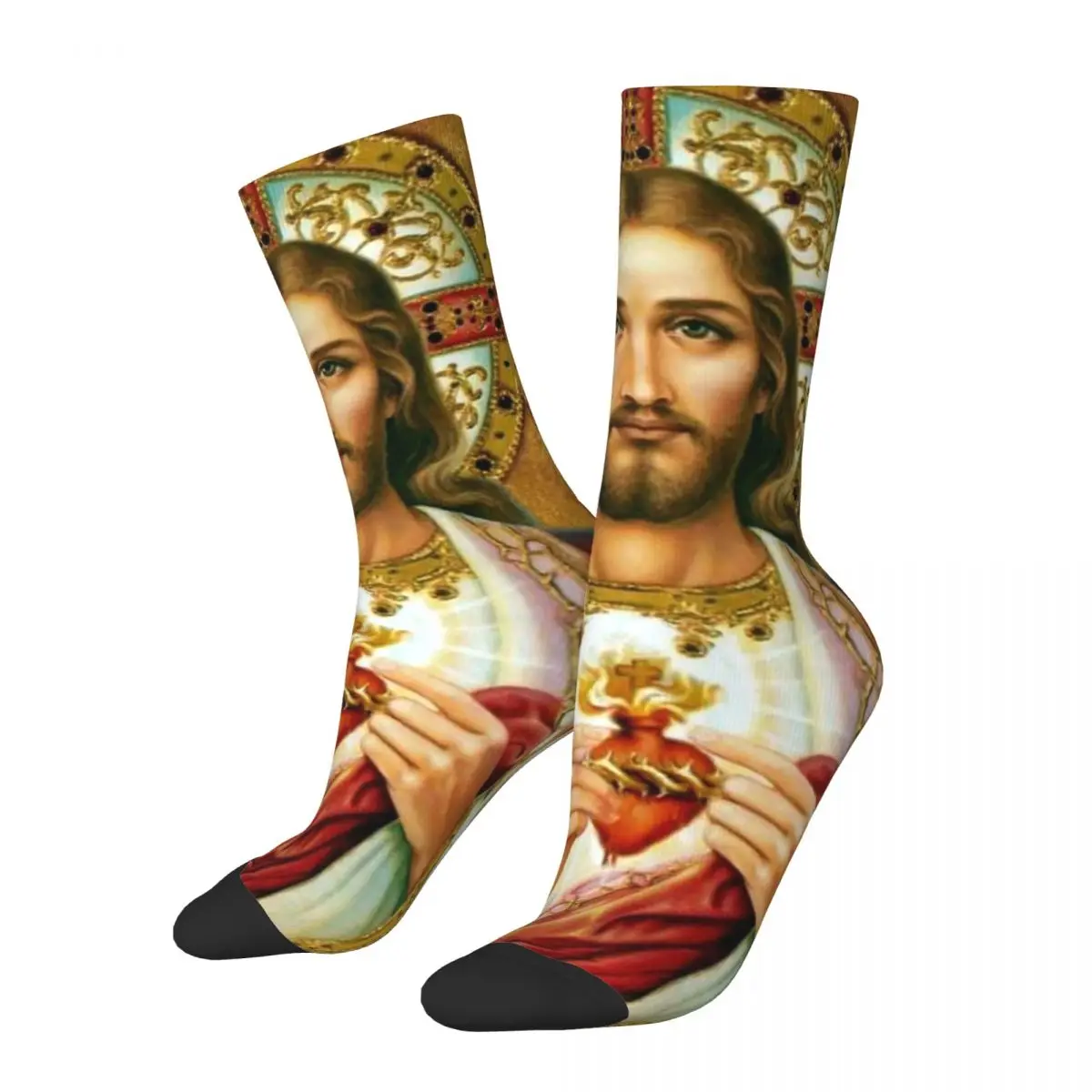 Winter Warm Colorful Unisex Christian God Bless Socks Jesus Christ Sacred Heart Non-slip Basketball Socks