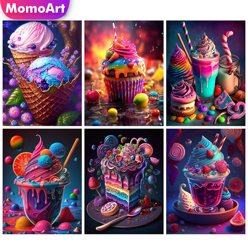 

Momoart Алмазная вышивка мороженое торт картина еды Новая коллекция полная квадратная Круглая Мозаика Декор для дома