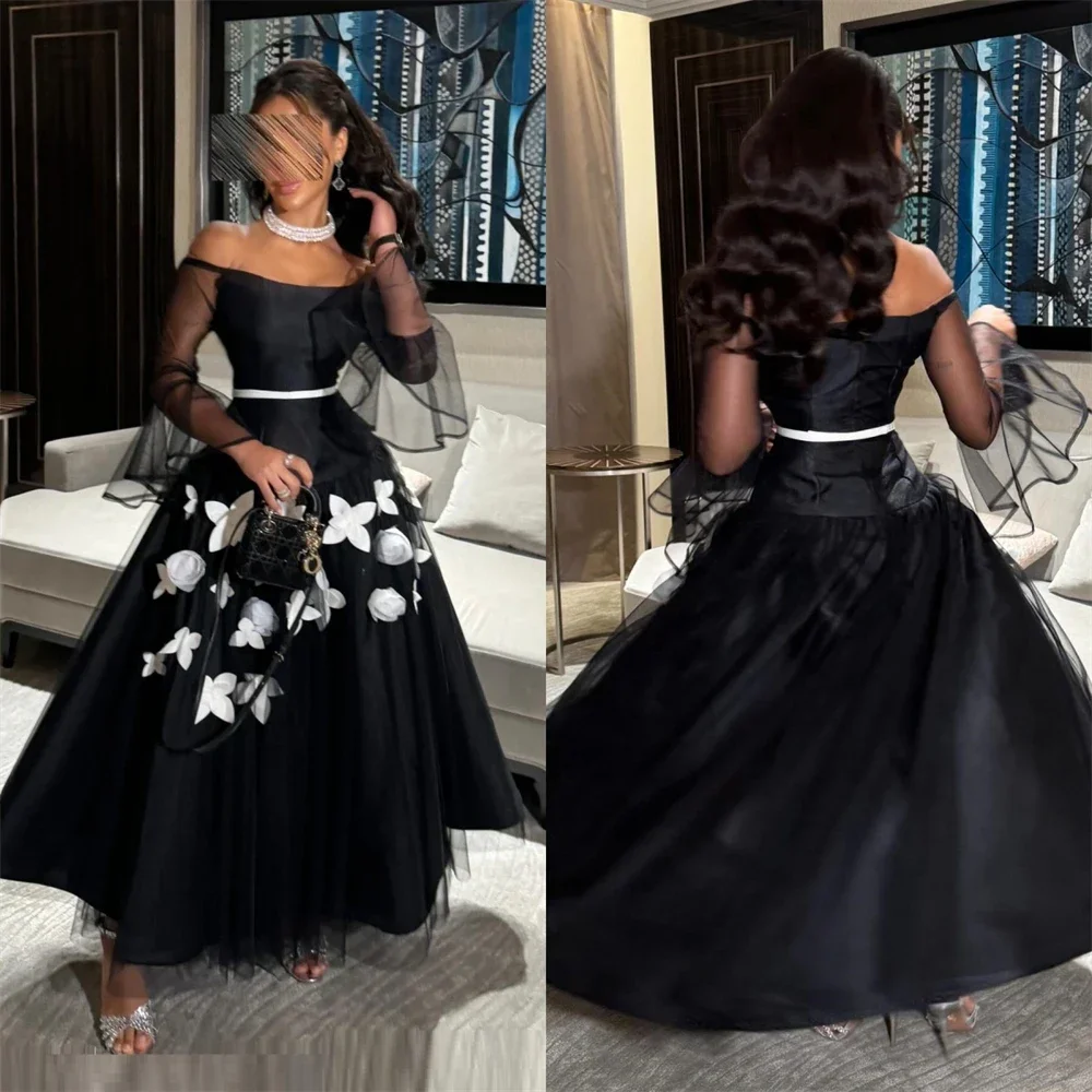 Evening Gown Prom Dress   Strapless A-line Anke Length Ribbon Skirts Flower Pearl Saudi Arabia Formal   Saud