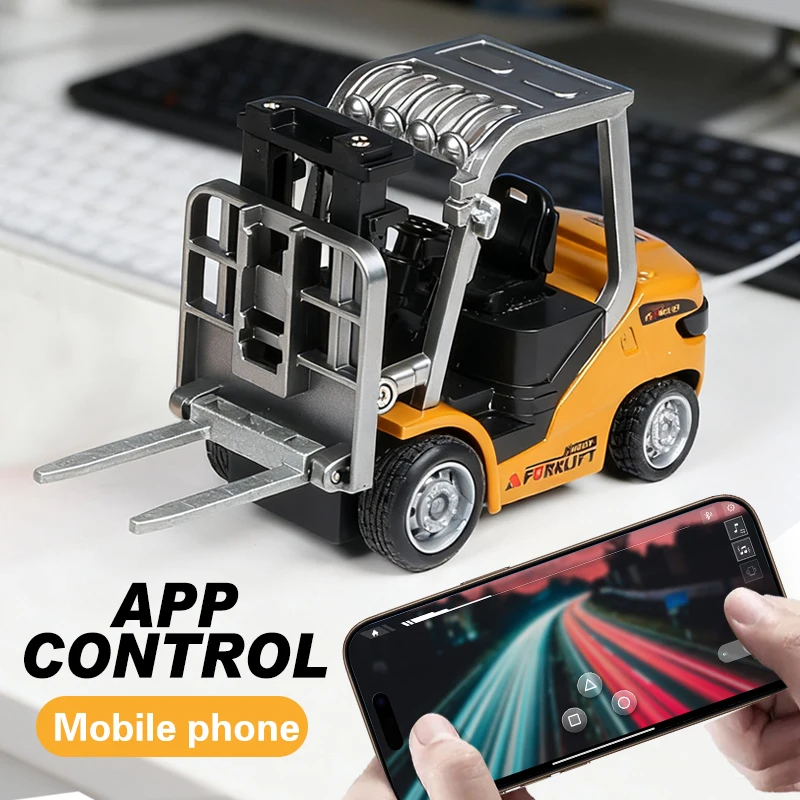 

1/64 Mini Desktop Toy Car Alloy Rc Forklift Truck App 2.4G Remote Control Car Flatbed Cart Vehicle Toy for Children Adult Gifts
