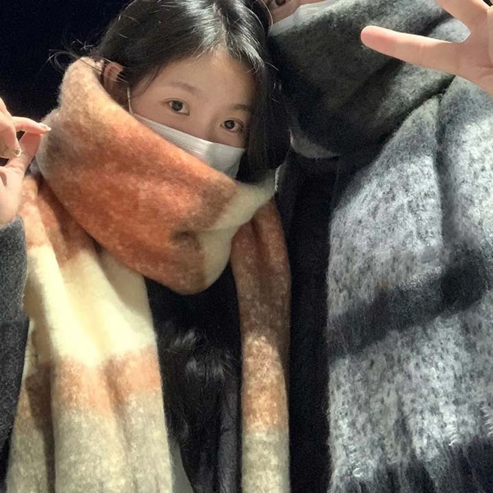Fringed Stoles Thick Winter Scarves Soft Windproof Plaid Mufflers Washable Thermal Tassel Shawls Night Out