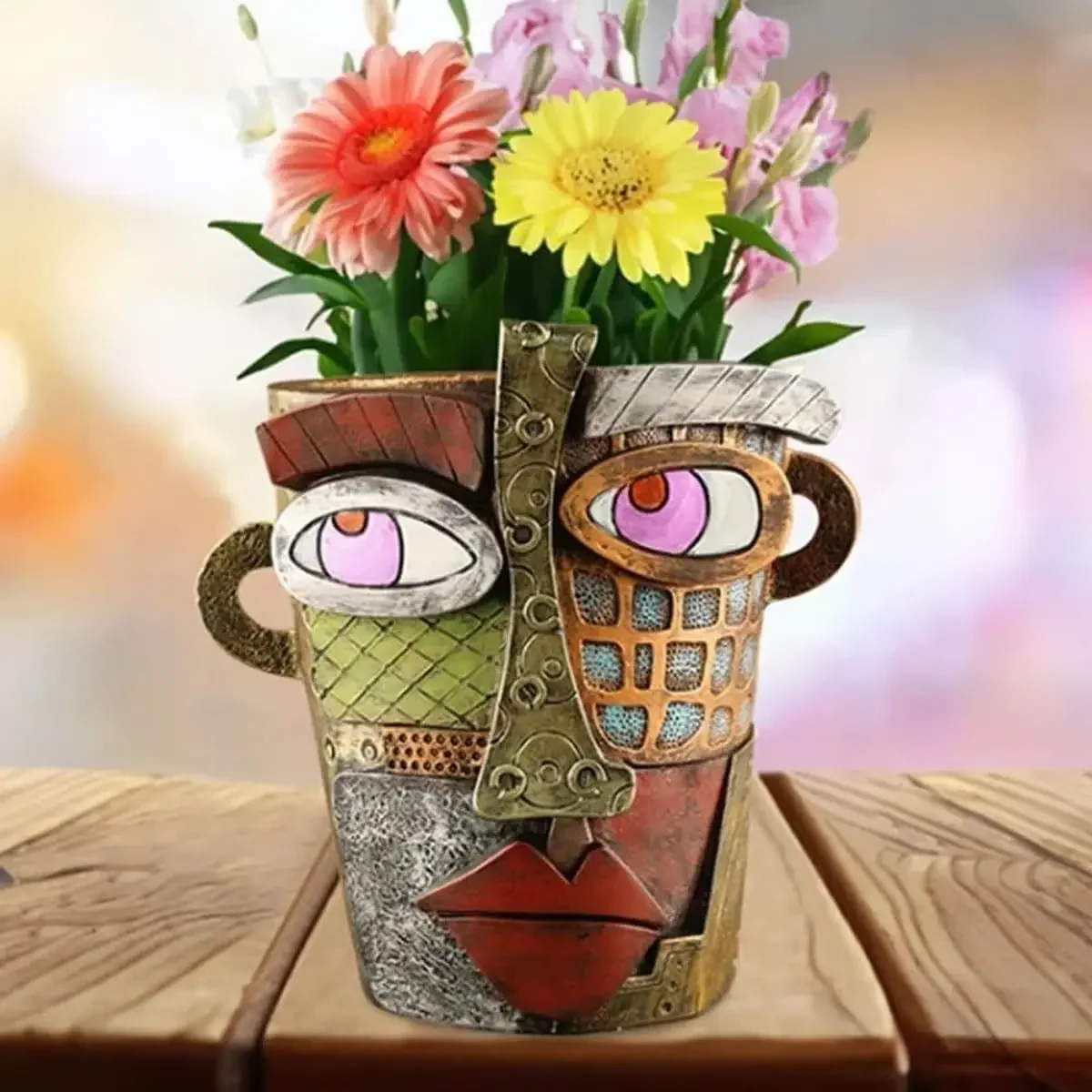 Handmade Picasso Abstract Beauty Face Flower Pot Abstract Head Planter for Indoor Plants Face Flower Pot Head Funny Planters