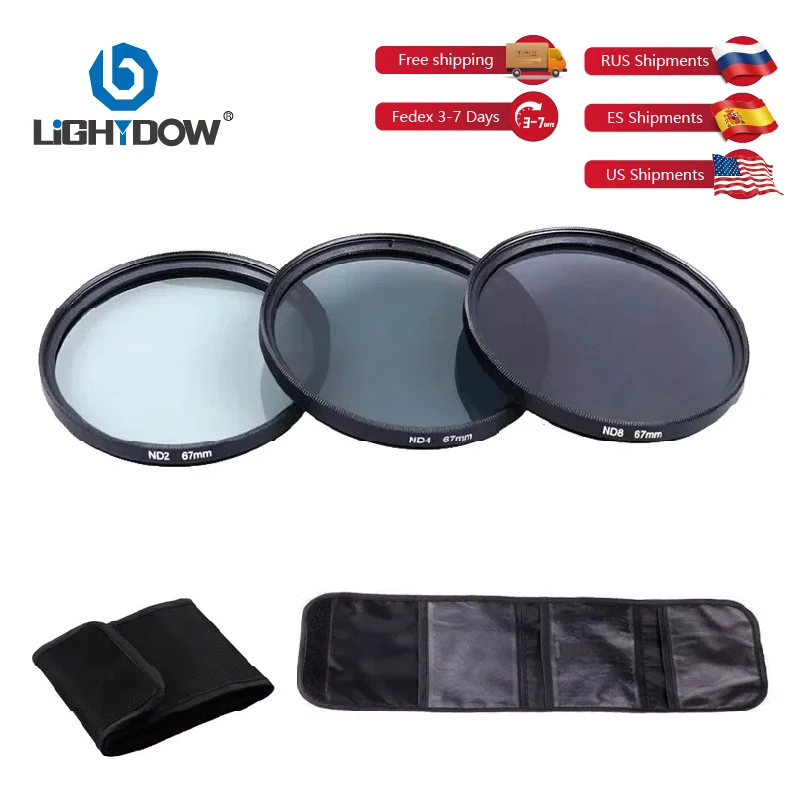 

Lightdow ND2 ND4 ND8 Комплект комплектов 3в1 Фильтр для объектива 49мм 52мм 55мм 58мм 62мм 67мм 72мм 77мм 82мм RU США ES Зарубежный склад Доставка