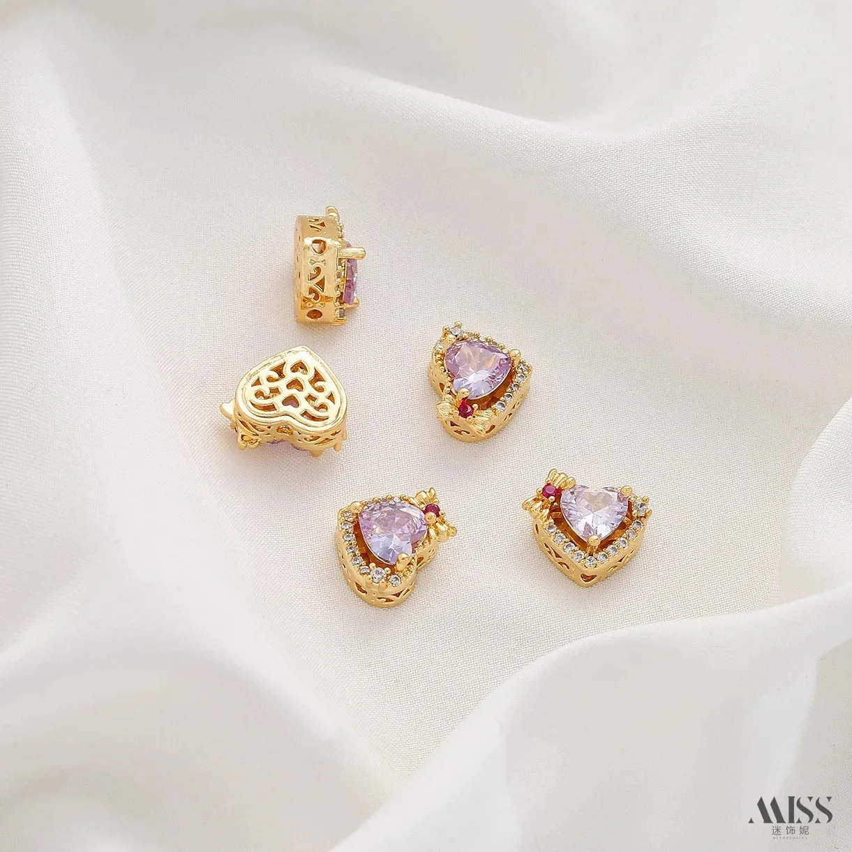 18K Gold Plated Black Gold Heart Zircon Love Spacer Beads For DIY Jewelry Findings view 5