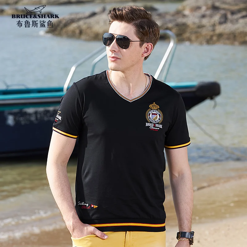 

2023 Summer Men's T-shirt Stretching Mercerized cotton short solid Loose embroidery casual Breathable Fashion Men's TEES Big siz