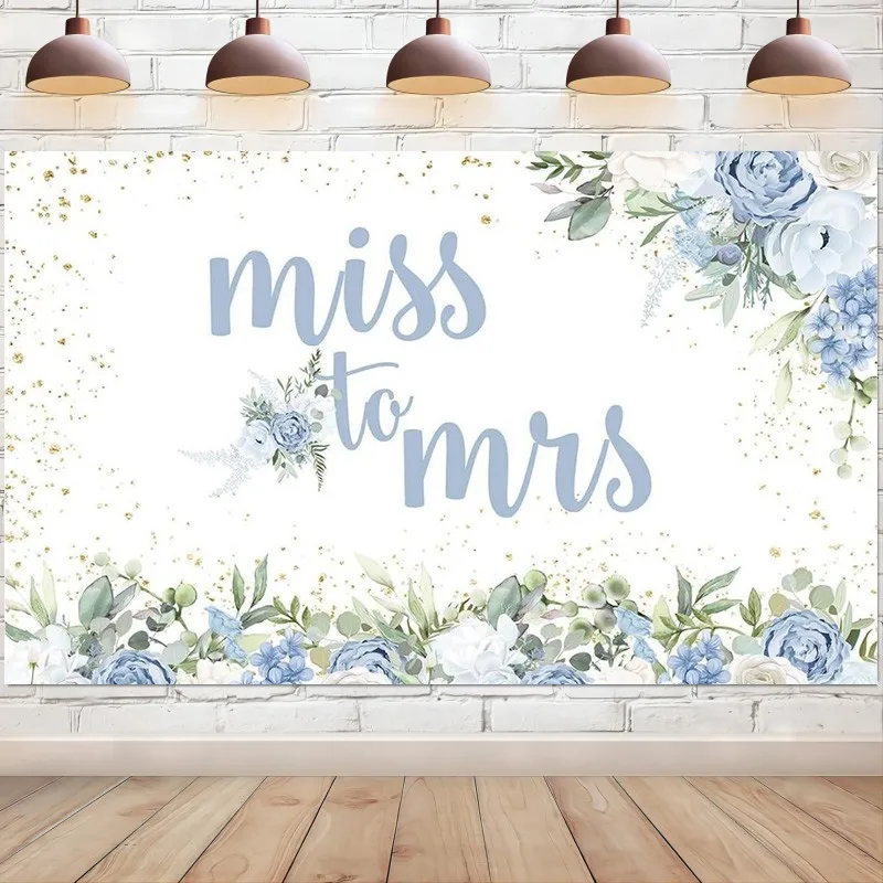 

Miss to Mrs Backdrop Blue Floral Gold Dots Bridal Shower Photography Background Bride to Be Wedding Engagement Party Decorations