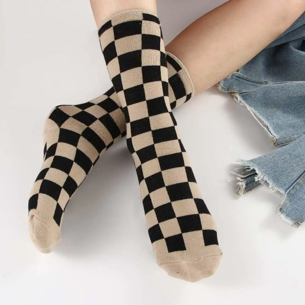 Calcetines de algodón suaves y dulces para niñas, medias de estilo universitario, estilo Hip Pop, Corea, a cuadros
