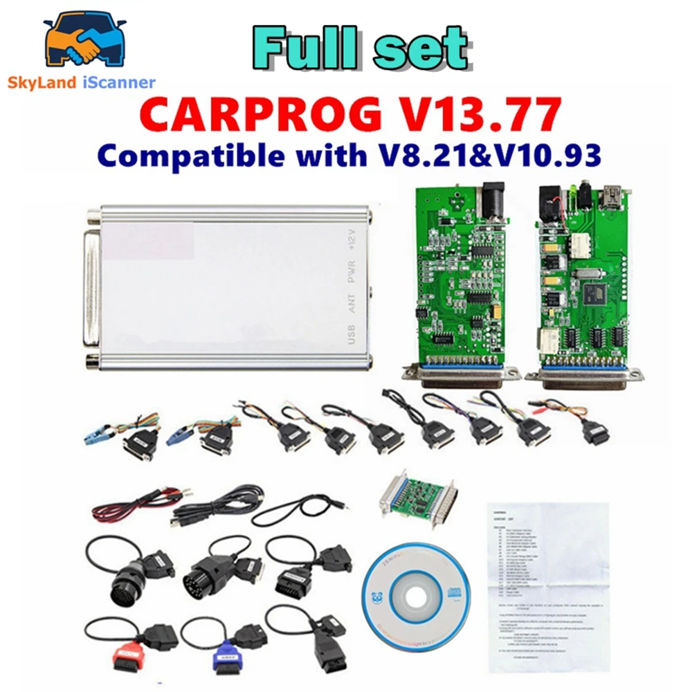 2025 mais novo on-line carprog v13.77 conjunto completo adaptadores super prático com keygen carro prog para airbag/rádio/immo ecu ferramenta de reparo