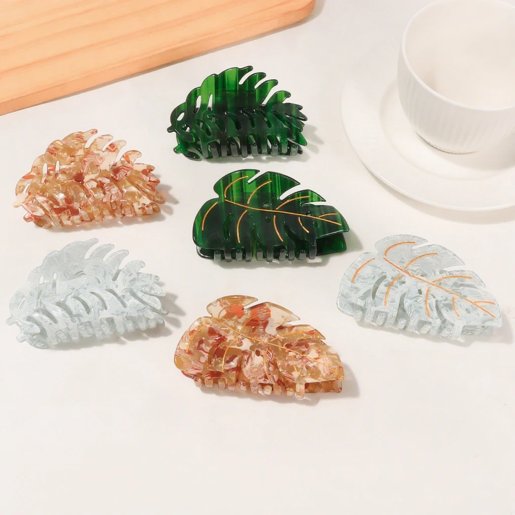 

YHJ новые коготь для волос с листьями монстеры, имитация тропических листьев, зажимы для когтей, креативный зажим в виде краба для девочек, аксессуары для волос