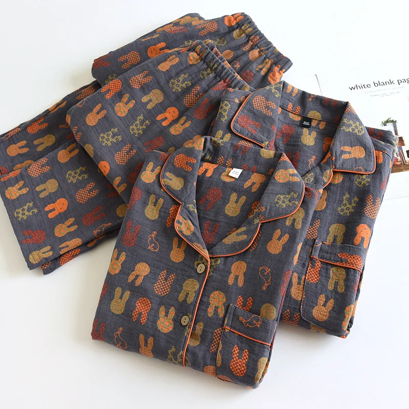 2026 Frühling und Herbst Neues Paar-Pyjama-Set 100% Baumwolle Langarmhose für Männer und Frauen Zweiteiliges Niedliches Heimoutfit – Detail 2